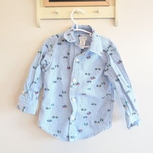 Carter's Blue Button Down Shirt with Car Pattern